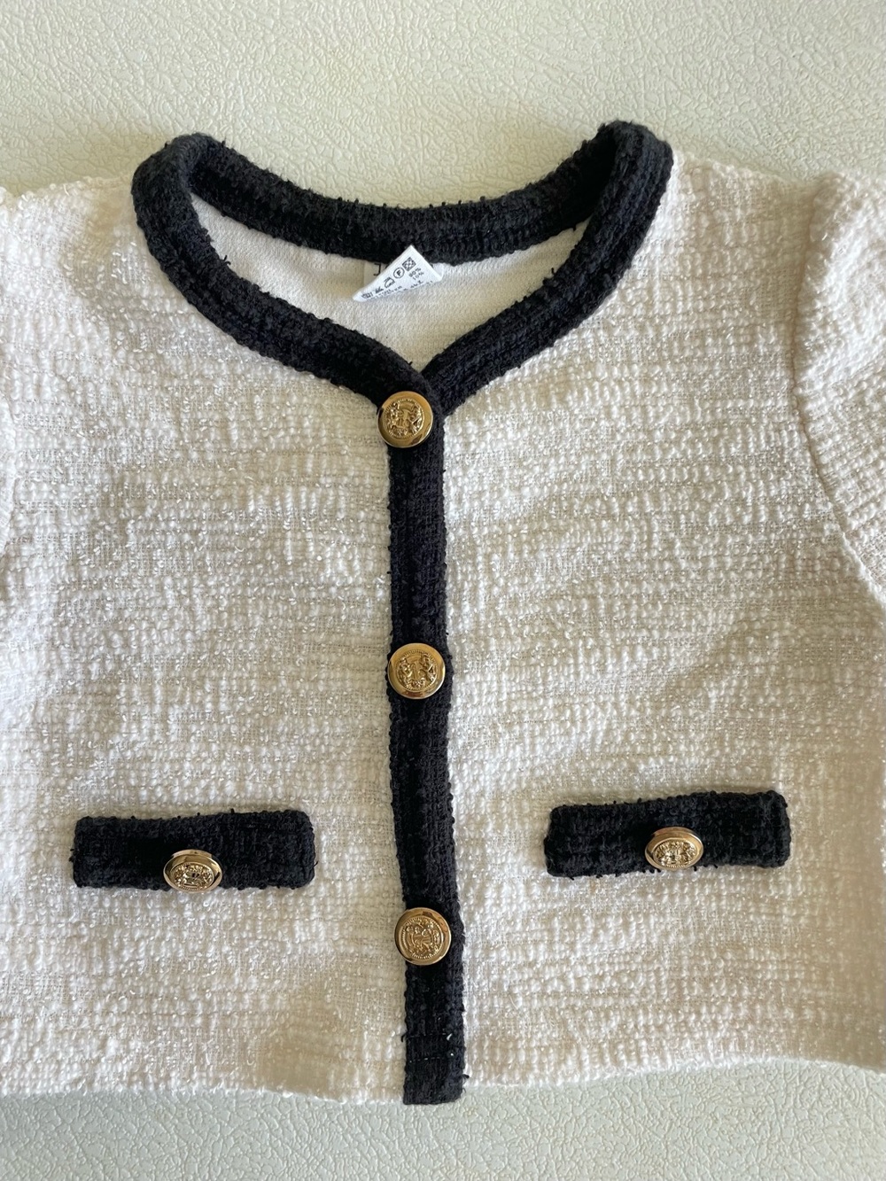 Classic Cream & Black Bouclé Cardigan Sweater